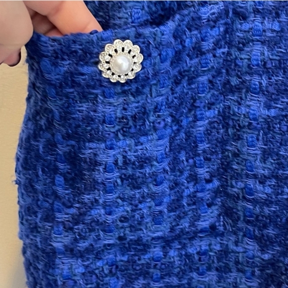 Zara Blue Tweed Jumper Dress Pinafore Mini Sleeveless Size Medium  With Pockets! - Picture 14 of 16